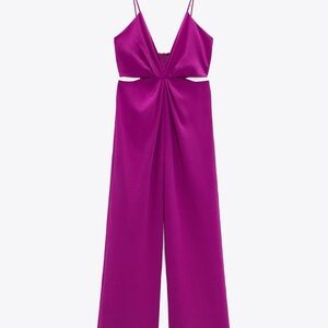 Zara Purple Jumpsuit with Cutout Detail and Wide-Leg Design